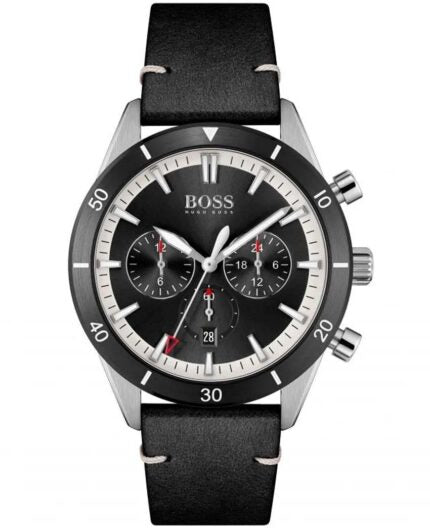 Hugo Boss Chronograph Black Dial Black Leather Strap Watch for Men - 1513864