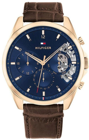  Shop Authentic Tommy Hilfiger Baker Chronograph Blue Dial Brown Leather Strap Watch For Men - 1710453 - Luxxuri