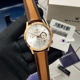  Shop Authentic Maserati Ricordo Chronograph Silver Dial Brown Leather Strap Watch For Men - R8871633002 - Luxxuri