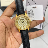  Shop Authentic Gucci Eryx Automatic Chevron Gold Dial Black Leather Strap Watch For Men - YA126340 - Luxxuri