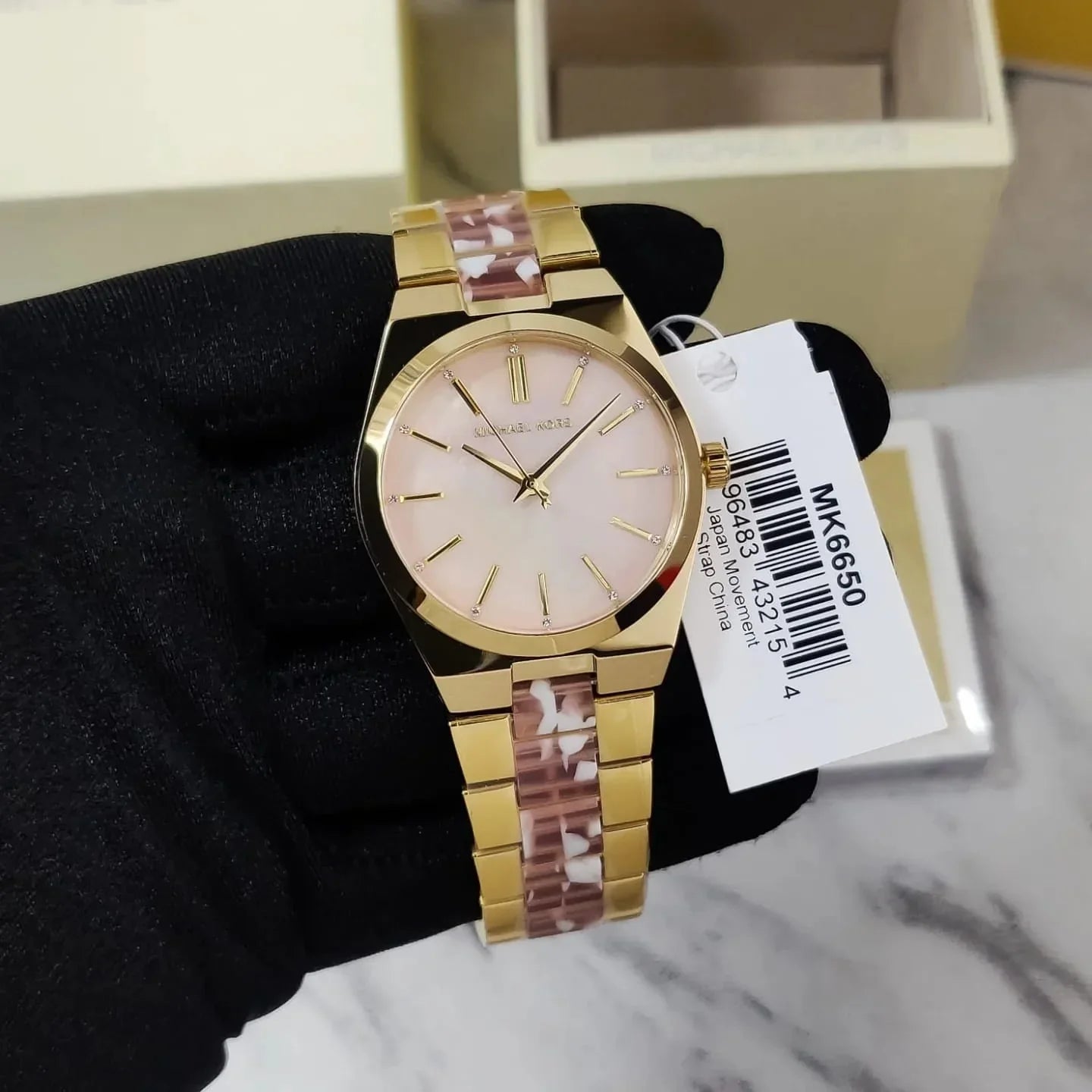  Shop Authentic Michael Kors Channing Quartz Mother of Pearl Pink Dial Two Tone Steel Strap Watch For Women - MK6650 - Luxxuri