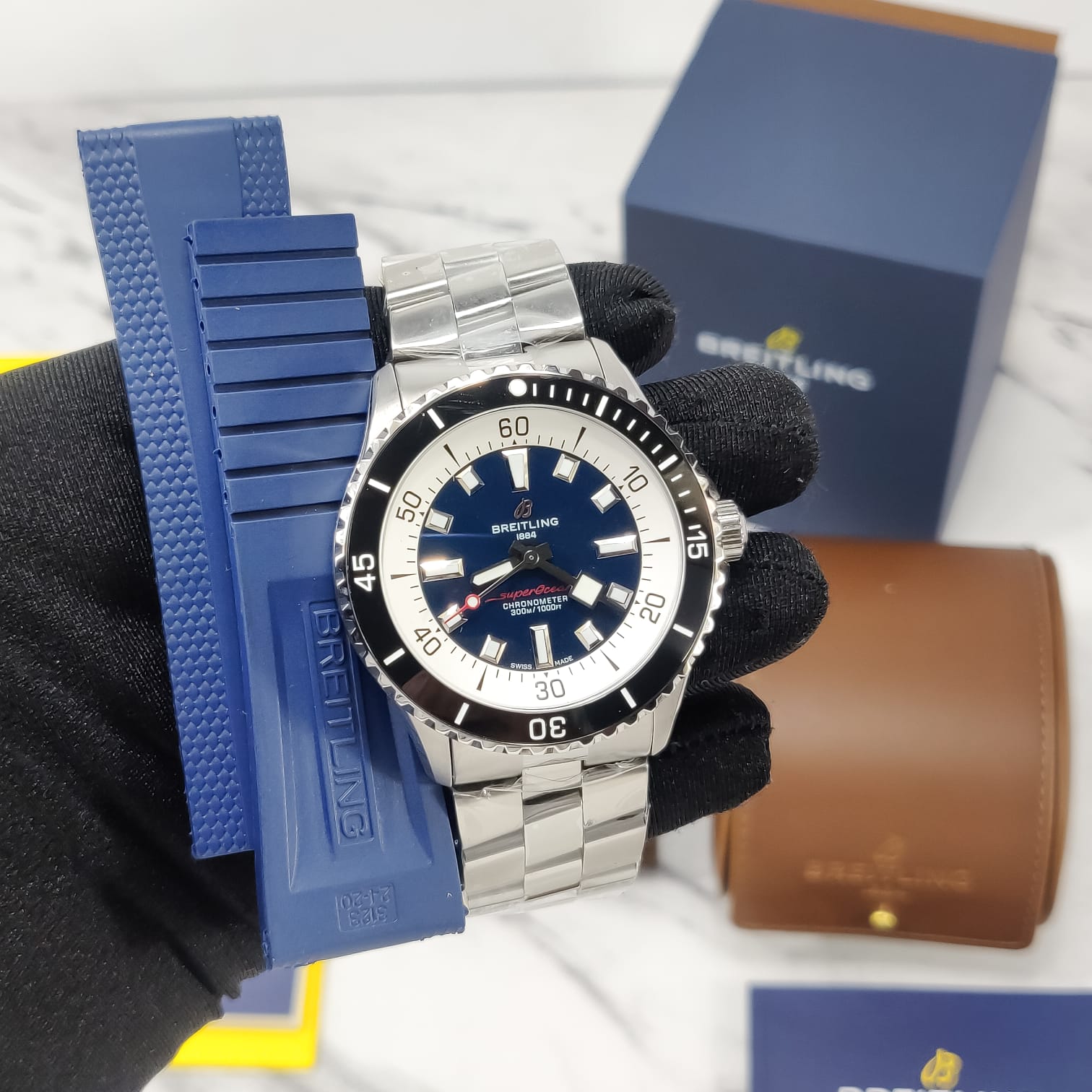  Shop Authentic Breitling Superocean Automatic 44mm Blue Dial Silver Steel Strap Watch for Men - A17376211C1A1 - Luxxuri