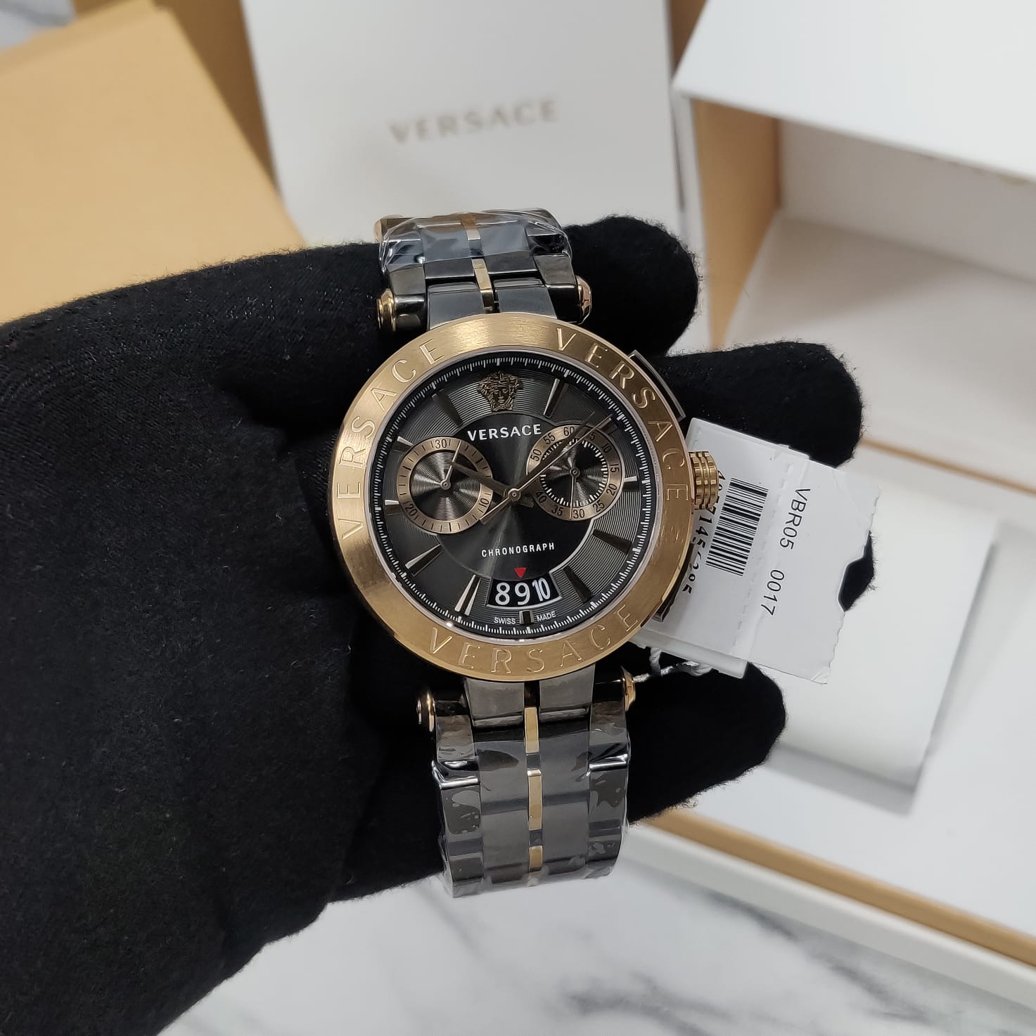  Shop Authentic Versace Aion Chronograph Black Dial Grey Steel Strap Watch for Men  - VBR050017 - Luxxuri