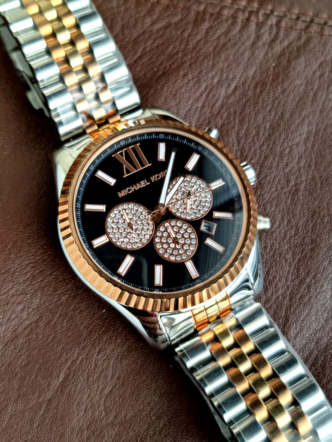  Shop Authentic Michael Kors Lexington Chronograph Crystals Black Dial Two Tone Steel Strap Watch for Men - MK8714 - Luxxuri