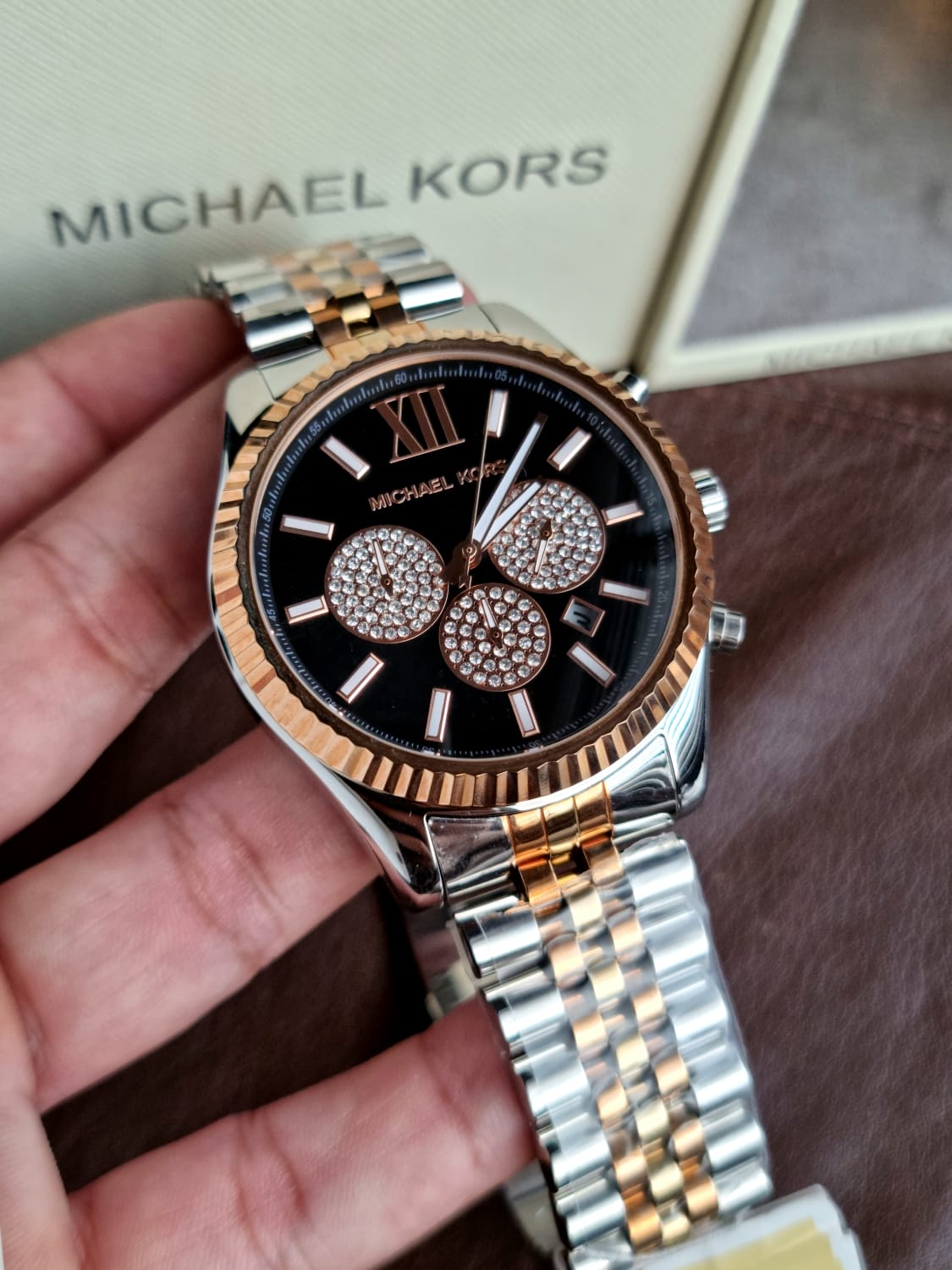  Shop Authentic Michael Kors Lexington Chronograph Crystals Black Dial Two Tone Steel Strap Watch for Men - MK8714 - Luxxuri