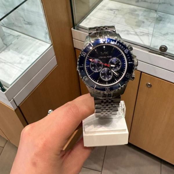  Shop Authentic Michael Kors Bayville Chronograph Blue Dial Grey Steel Strap Watch For Men - MK8727 - Luxxuri