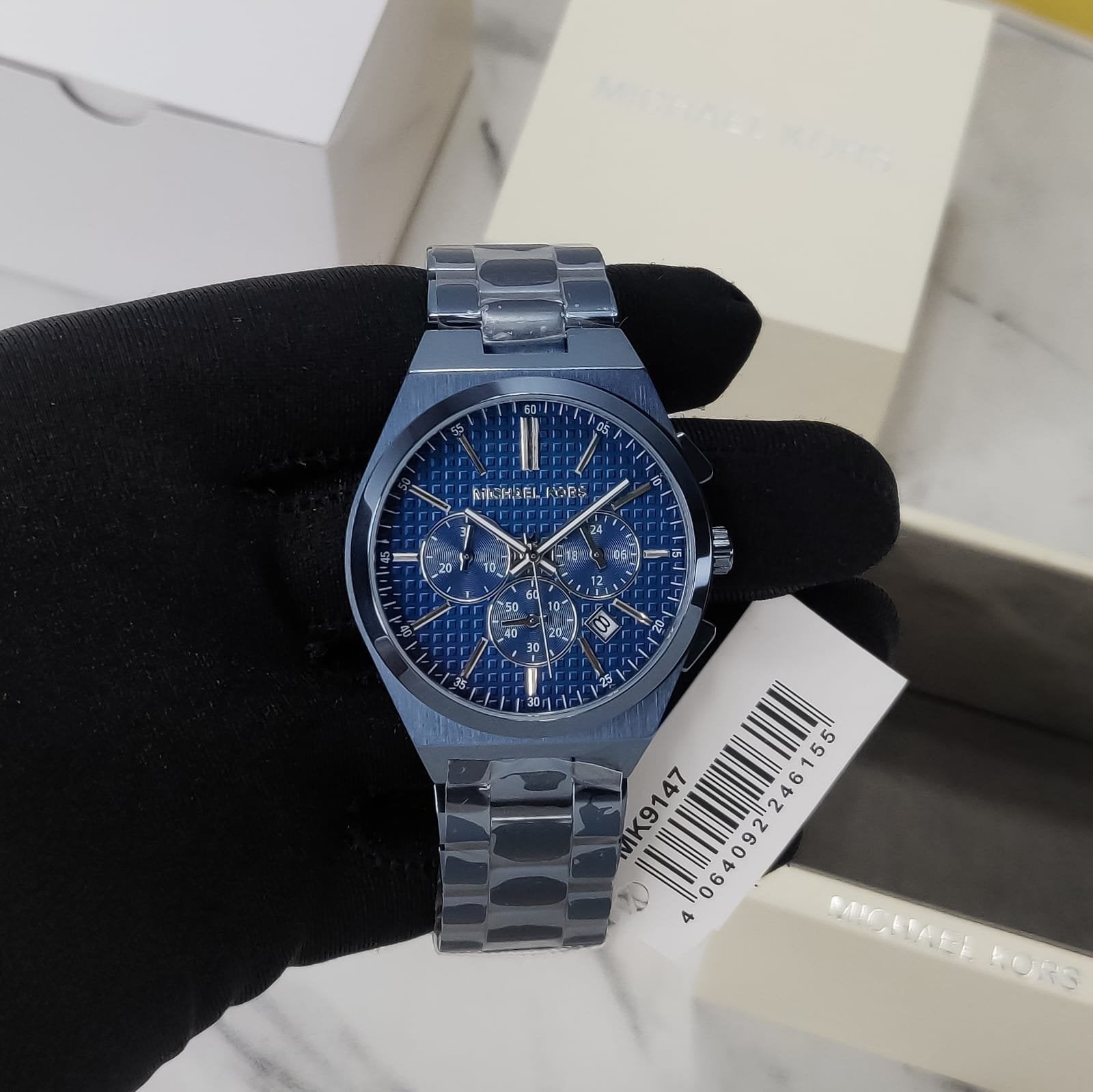  Shop Authentic Michael Kors Lennox Chronograph Blue Dial Blue Steel Strap Watch For Women - MK9147 - Luxxuri