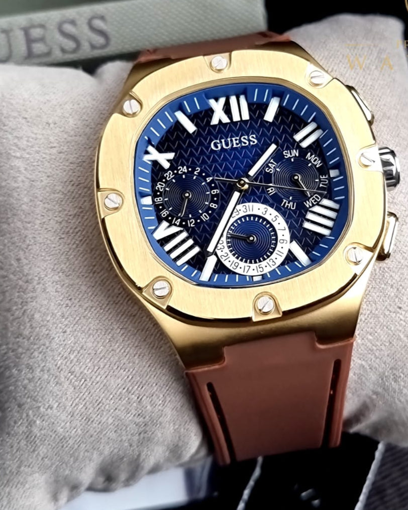  Shop Authentic Guess Headline Chronograph Blue Dial Brown Silicone Strap Watch For Men - GW0571G5 - Luxxuri