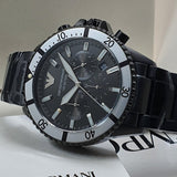  Shop Authentic Emporio Armani Diver Chronograph Black Dial Black Steel Strap Watch For Men - AR80050 - Luxxuri