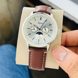  Shop Authentic Fossil Neutra Minimalist Moonphase Silver Dial Brown Leather Strap Watch for Men - FS5905 - Luxxuri