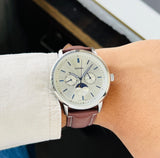  Shop Authentic Fossil Neutra Minimalist Moonphase Silver Dial Brown Leather Strap Watch for Men - FS5905 - Luxxuri