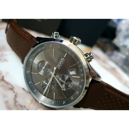  Shop Authentic Hugo Boss Grand Prix Grey Dial Brown Leather Strap Watch for Men -  1513476 - Luxxuri