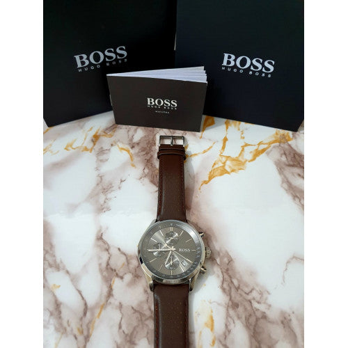  Shop Authentic Hugo Boss Grand Prix Grey Dial Brown Leather Strap Watch for Men -  1513476 - Luxxuri