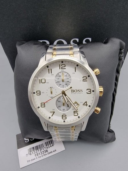  Shop Authentic Hugo Boss Areoliner Chronograph White Dial Two Tone Steel Strap Watch for Men - 1513236 - Luxxuri