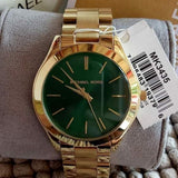  Shop Authentic Michael Kors Slim Runway Green Dial Gold Steel Strap Watch for Women - MK3435 - Luxxuri