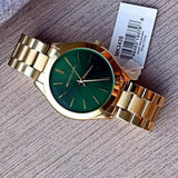  Shop Authentic Michael Kors Slim Runway Green Dial Gold Steel Strap Watch for Women - MK3435 - Luxxuri