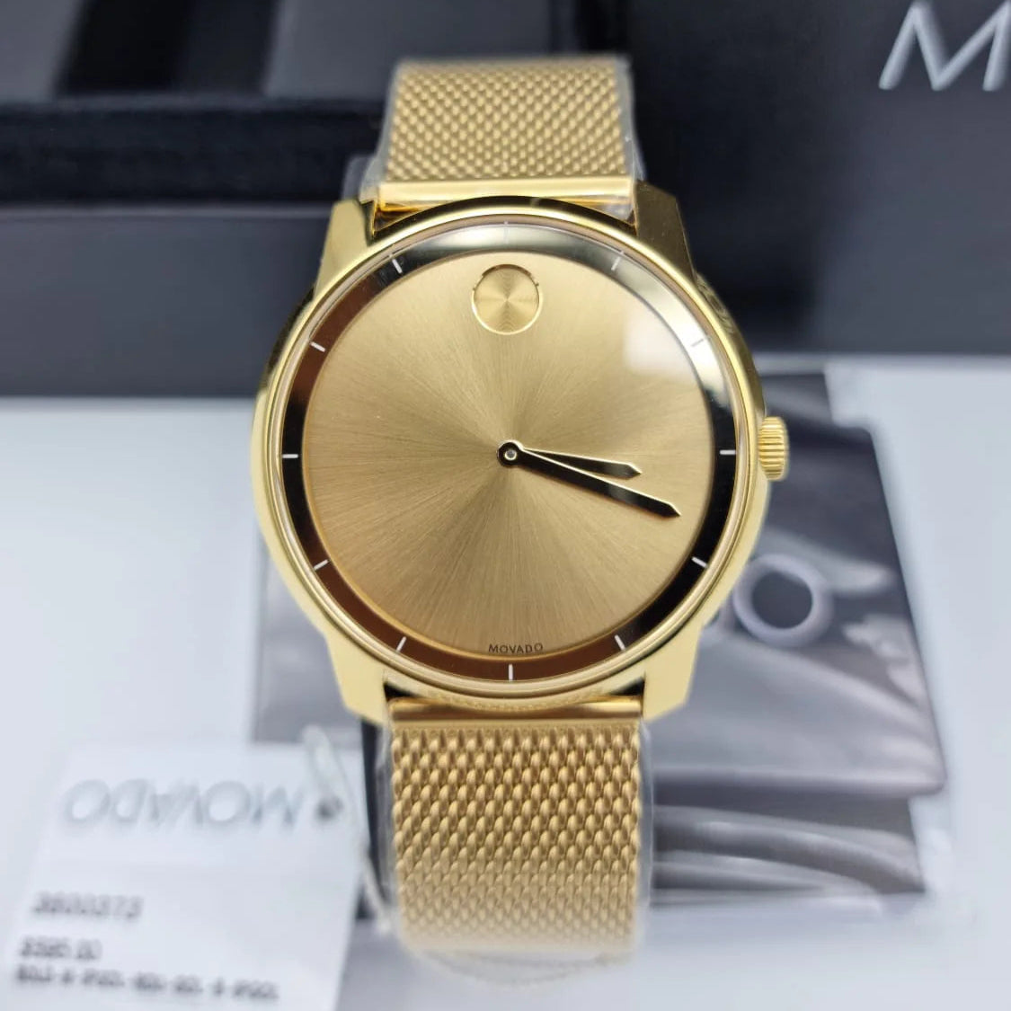  Shop Authentic Movado Bold Gold Dial Gold Mesh Bracelet Watch For Men - 3600373 - Luxxuri
