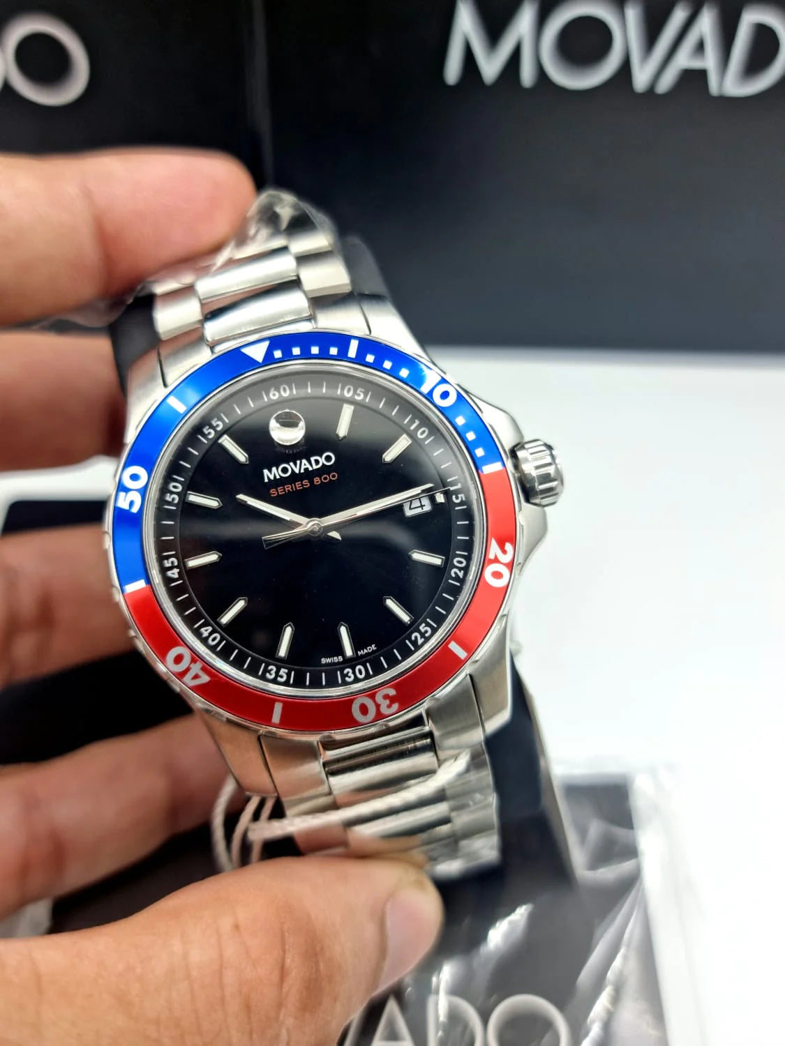  Shop Authentic Movado Series 800 Pepsi Black Dial Silver Steel Strap Watch for Men - 2600152 - Luxxuri