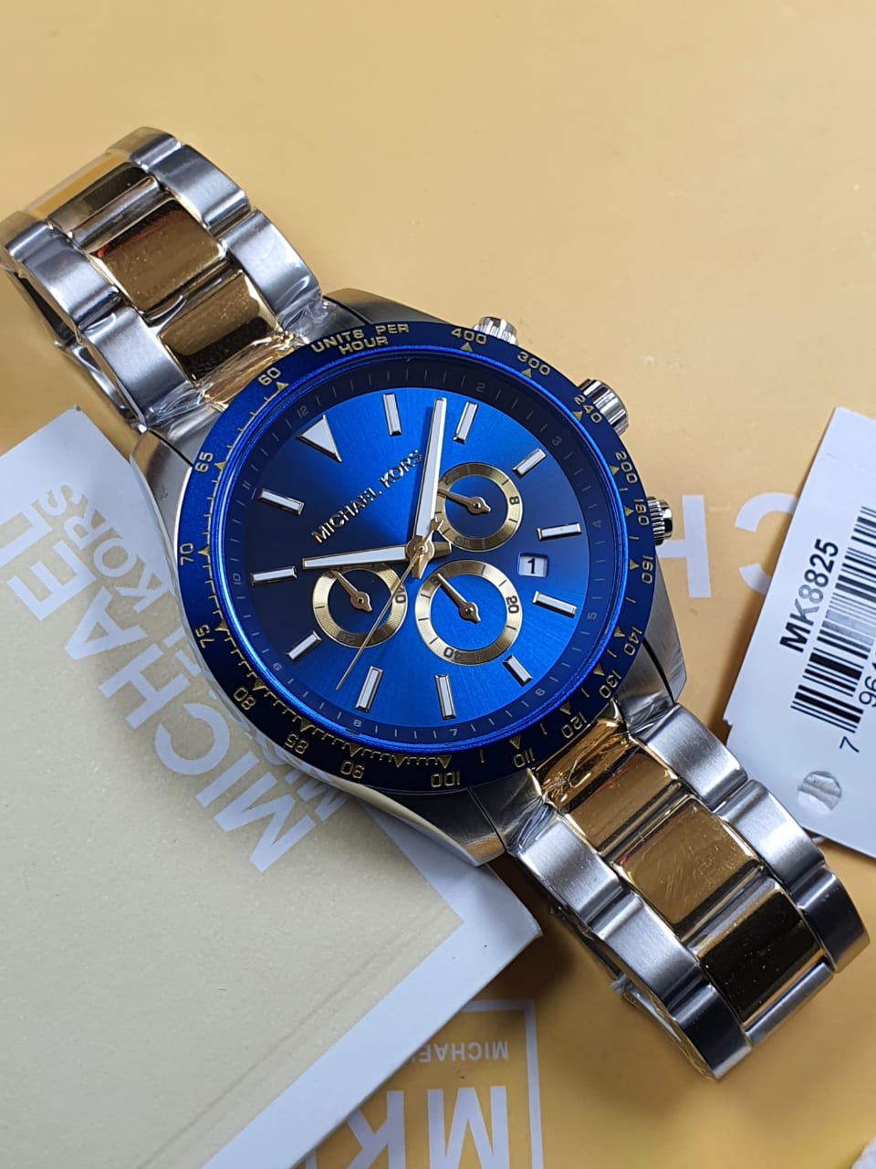  Shop Authentic Michael Kors Layton Chronograph Blue Dial Two Tone Steel Strap Watch For Men - MK8825 - Luxxuri