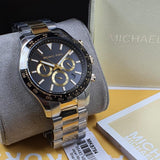 Shop Authentic Michael Kors Layton Chronograph Black Dial Two Tone Steel Strap Watch For Men - MK8784 - Luxxuri