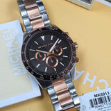  Shop Authentic Michael Kors Layton Chronograph Black Dial Two Tone Steel Strap Watch For Men - MK8913 - Luxxuri