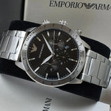  Shop Authentic Emporio Armani Mario Chronograph Black Dial Silver Steel Strap Watch For Men - AR11241 - Luxxuri