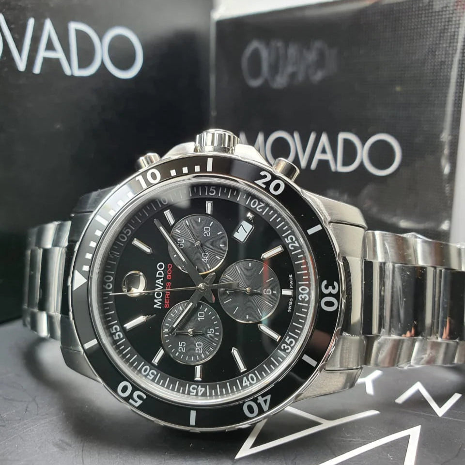  Shop Authentic Movado Series 800 Chronograph Black Dial Silver Steel Strap Watch For Men - 2600142 - Luxxuri
