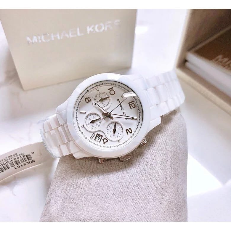  Shop Authentic Michael Kors Runway White Ceramic Dial White Steel Strap Watch for Women - MK5161 - Luxxuri
