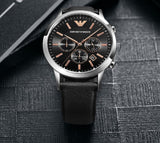  Shop Authentic Emporio Armani Giovanni Analog Black Dial Black Leather Strap Watch For Men - AR11431 - Luxxuri