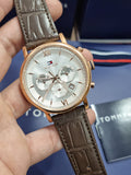  Shop Authentic Tommy Hilfiger Evan White Dial Brown Leather Strap Watch for Men - 1710394 - Luxxuri