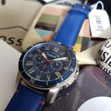  Shop Authentic Fossil Grant Chronograph Blue Dial Blue Leather Strap Watch for Men - FS5373 - Luxxuri