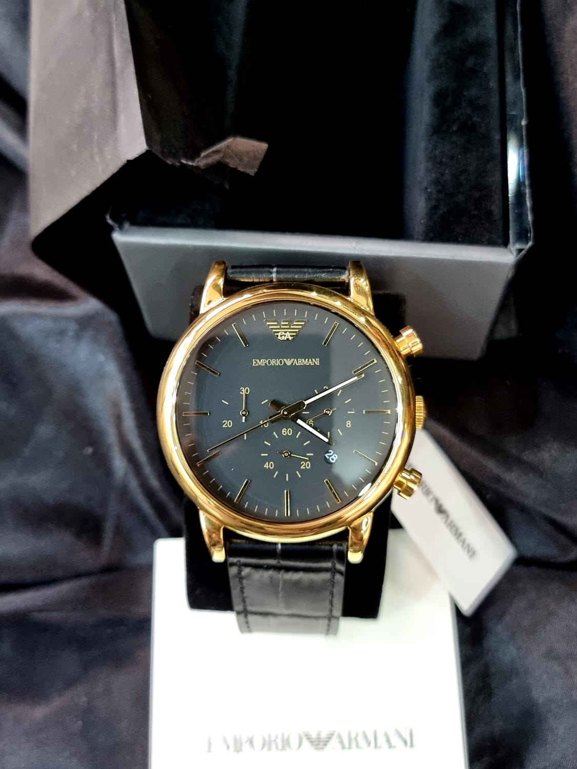  Shop Authentic Emporio Armani Luigi Chronograph Black Dial Black Leather Watch For Men - AR1917 - Luxxuri