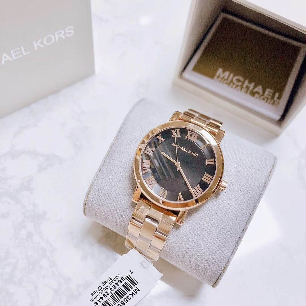  Shop Authentic Michael Kors Noire Black Dial Rose Gold Steel Strap Watch for Women - MK3585 - Luxxuri