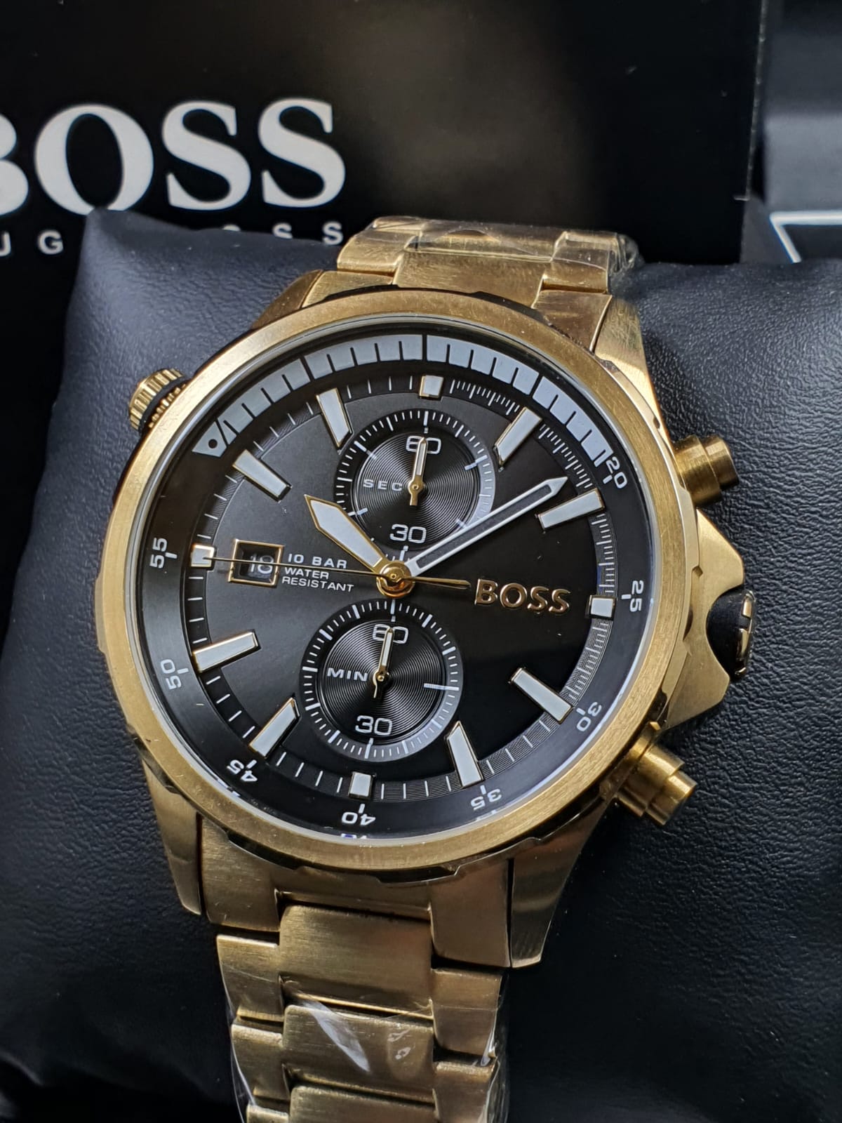  Shop Authentic Hugo Boss Globetrotter Chronograph Black Dial Gold Steel Strap Watch for Men - 1513932 - Luxxuri