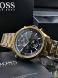  Shop Authentic Hugo Boss Globetrotter Chronograph Black Dial Gold Steel Strap Watch for Men - 1513932 - Luxxuri