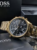  Shop Authentic Hugo Boss Globetrotter Chronograph Black Dial Gold Steel Strap Watch for Men - 1513932 - Luxxuri