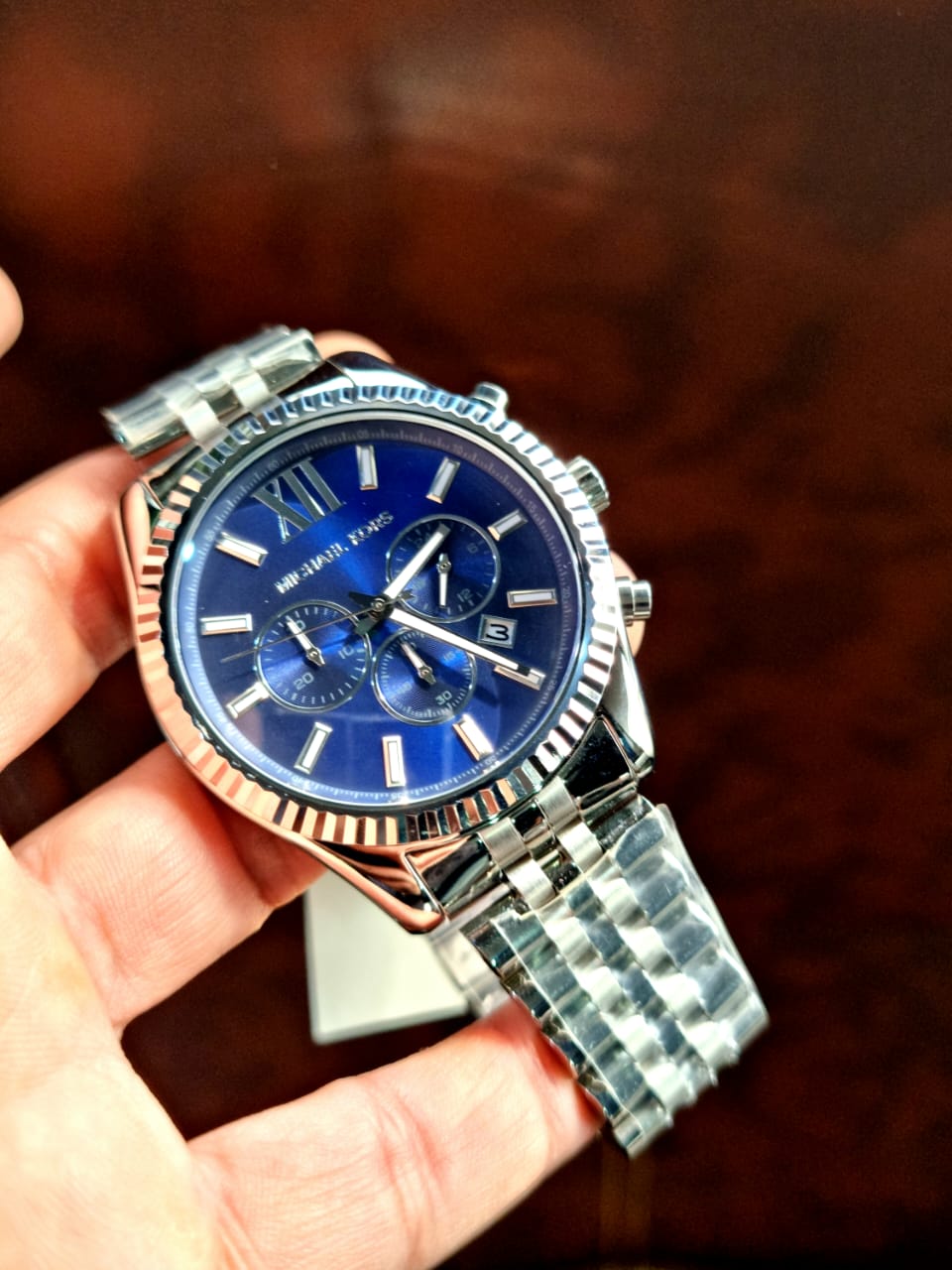  Shop Authentic Michael Kors Lexington Chronograph Blue Dial Silver Steel Strap Watch for Men - MK8280 - Luxxuri