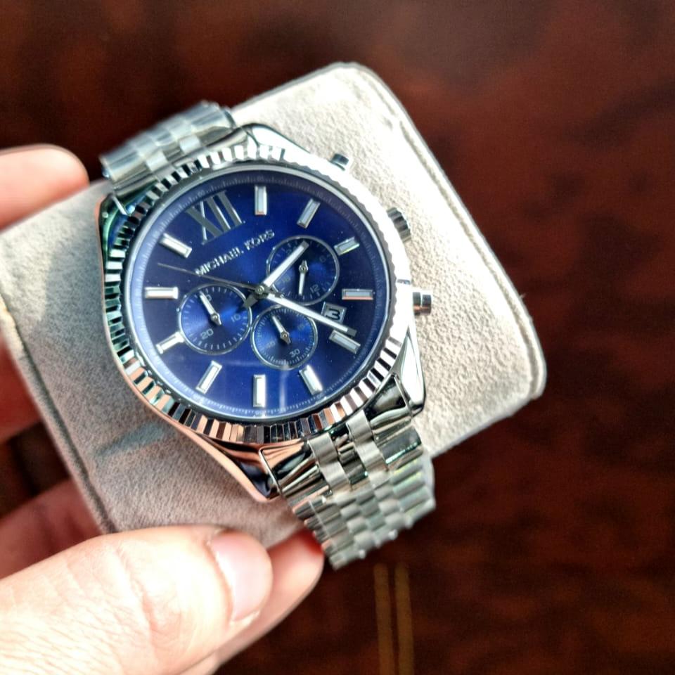  Shop Authentic Michael Kors Lexington Chronograph Blue Dial Silver Steel Strap Watch for Men - MK8280 - Luxxuri