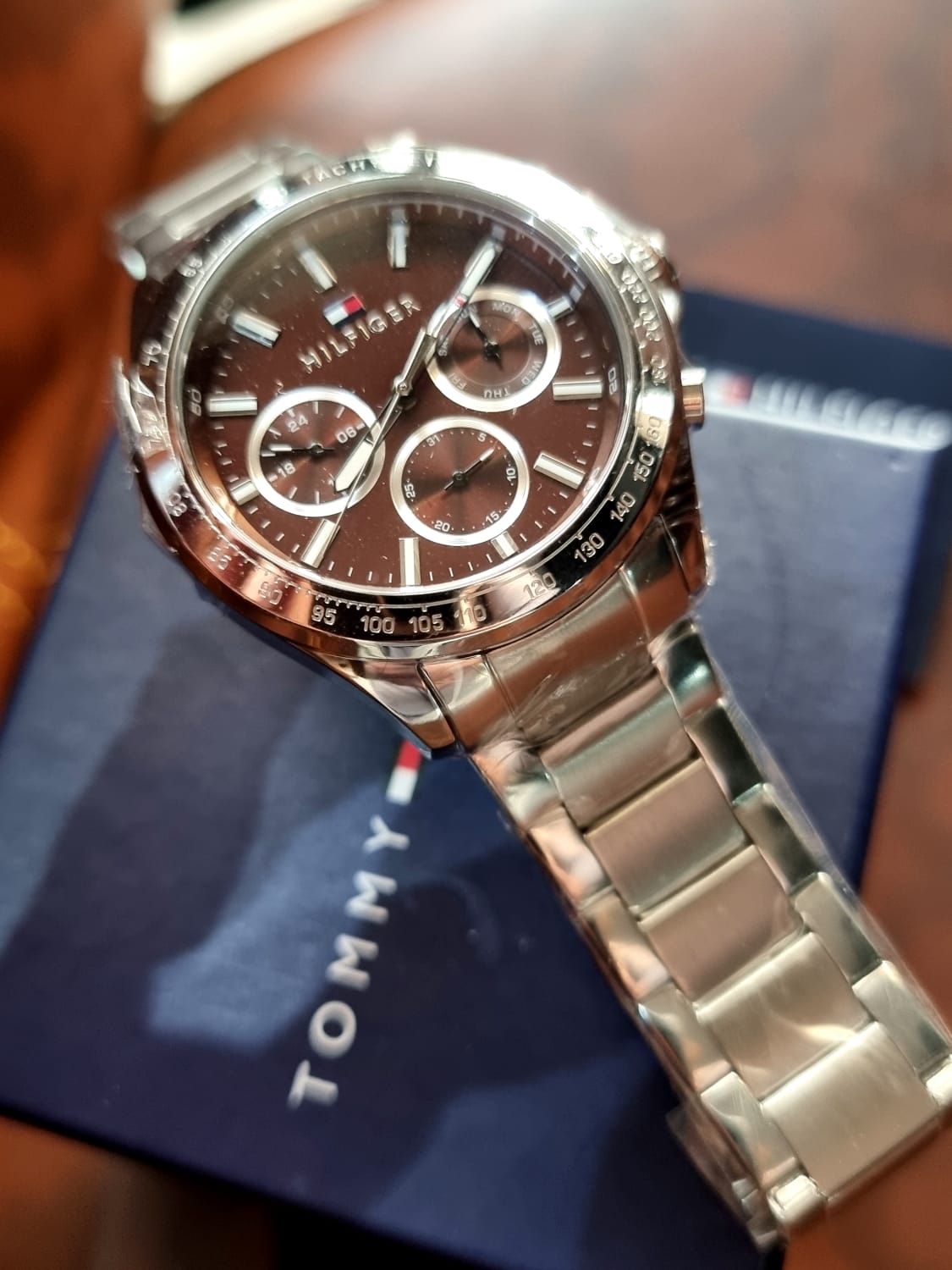  Shop Authentic Tommy Hilfiger Hudson Chronograph Quartz Brown Dial Silver Steel Strap Watch For Men - 1791229 - Luxxuri