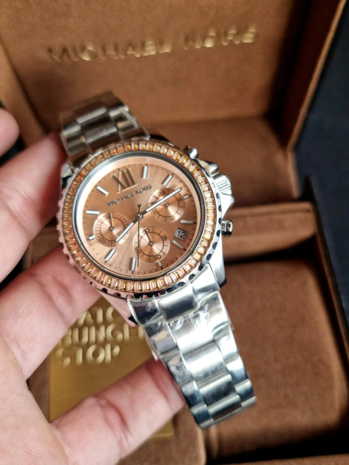  Shop Authentic Michael Kors Everest Chronograph Gold Dial Silver Steel Strap Watch For Women - MK5870 - Luxxuri