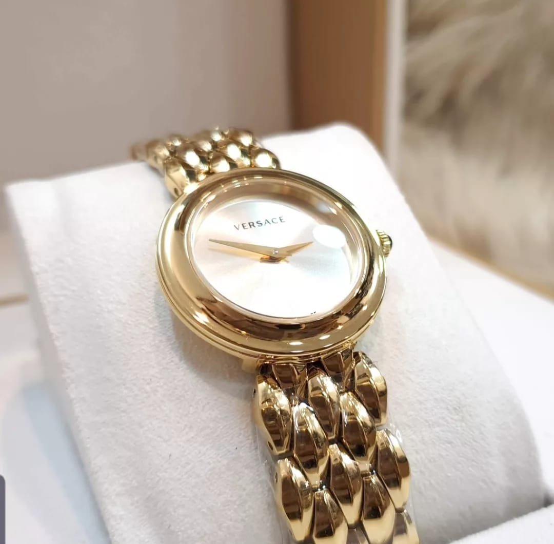  Shop Authentic Versace V-Flare Quartz Silver Dial Gold Steel Strap Watch for Women - VEBN00718 - Luxxuri
