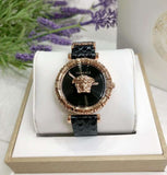  Shop Authentic Versace Palazzo Empire Greca Black Dial Black Leather Strap Watch for Women - VEDV00719 - Luxxuri