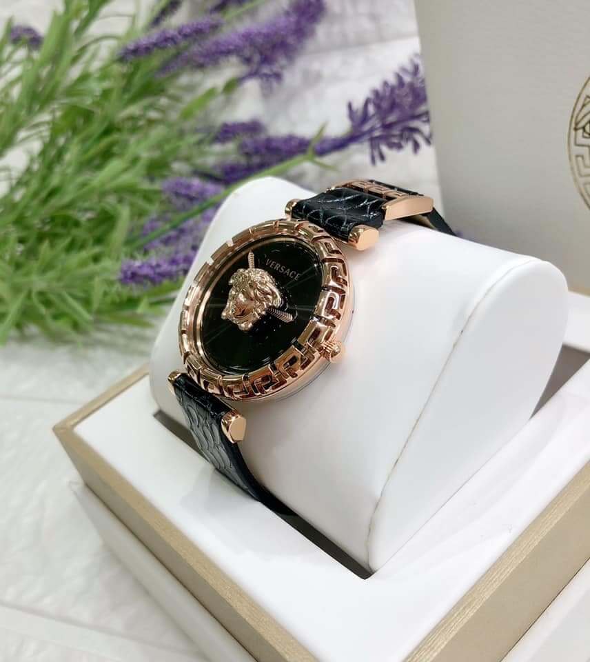  Shop Authentic Versace Palazzo Empire Greca Black Dial Black Leather Strap Watch for Women - VEDV00719 - Luxxuri