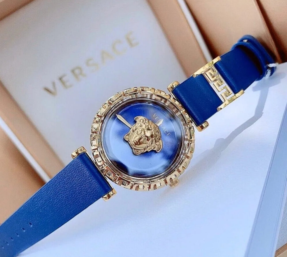  Shop Authentic Versace Palazzo Empire Greca Quartz Blue Dial Blue Leather Strap Watch for Women - VEDV00219 - Luxxuri