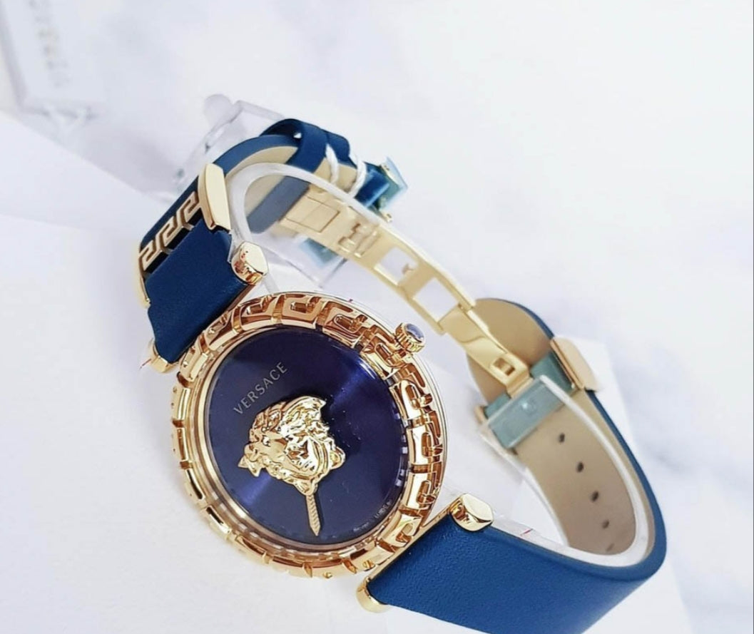  Shop Authentic Versace Palazzo Empire Greca Quartz Blue Dial Blue Leather Strap Watch for Women - VEDV00219 - Luxxuri