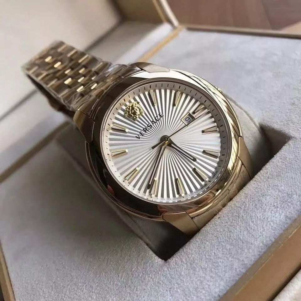  Shop Authentic Versace  V-Urban Quartz White Dial Gold Steel Strap Watch For Men - VELQ00719 - Luxxuri