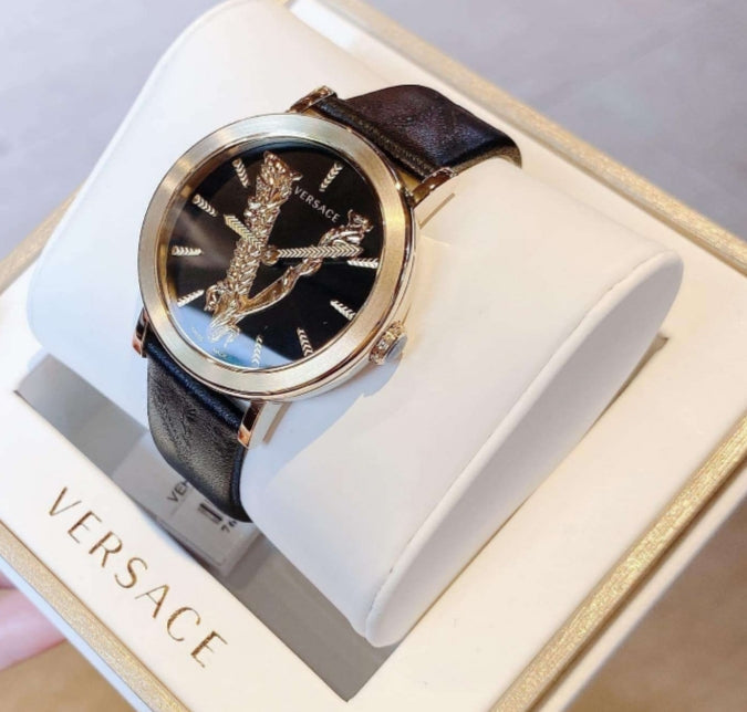  Shop Authentic Versace Virtus Quartz Black Dial Black Leather Strap Watch for Women - VEHC00119 - Luxxuri