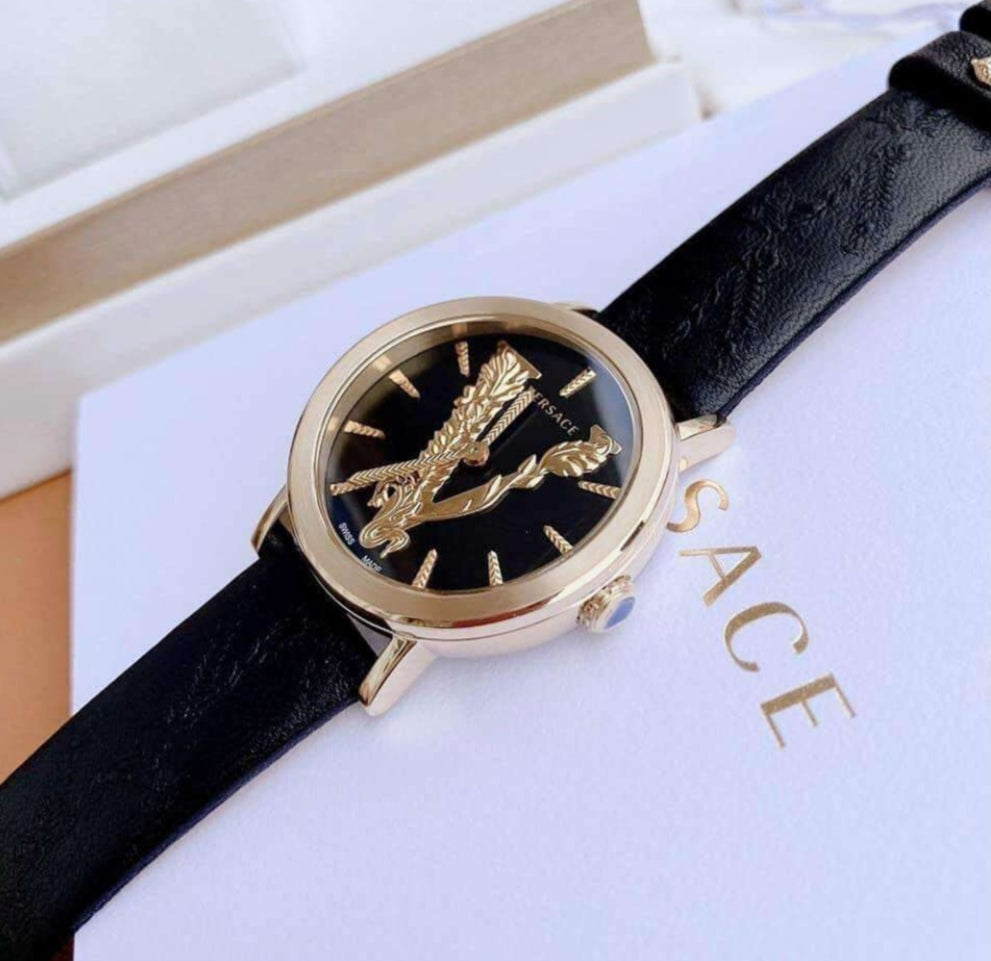  Shop Authentic Versace Virtus Quartz Black Dial Black Leather Strap Watch for Women - VEHC00119 - Luxxuri