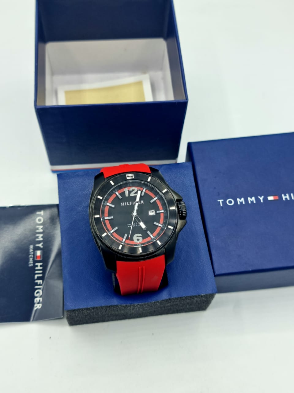  Shop Authentic Tommy Hilfiger Windsurf Black Dial Red Rubber Strap Watch for Men - 1791112 - Luxxuri