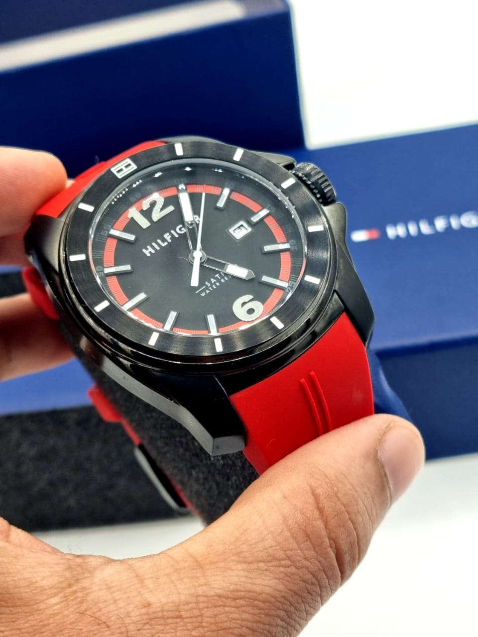  Shop Authentic Tommy Hilfiger Windsurf Black Dial Red Rubber Strap Watch for Men - 1791112 - Luxxuri